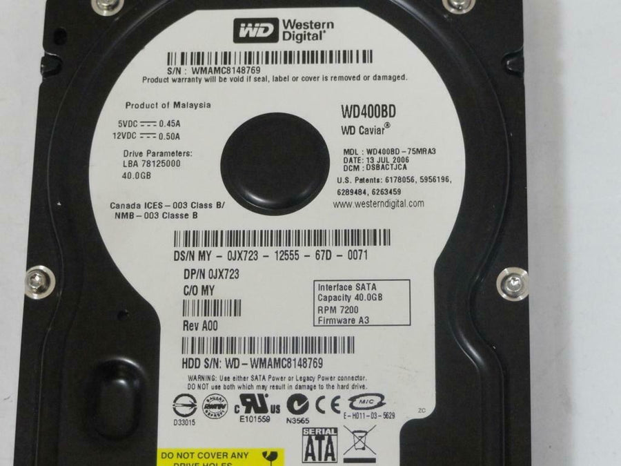 Western Digital Dell 40GB SATA 7200rpm 3.5in HDD ( WD400BD-75MRA3 JX723 0JX723 ) REF