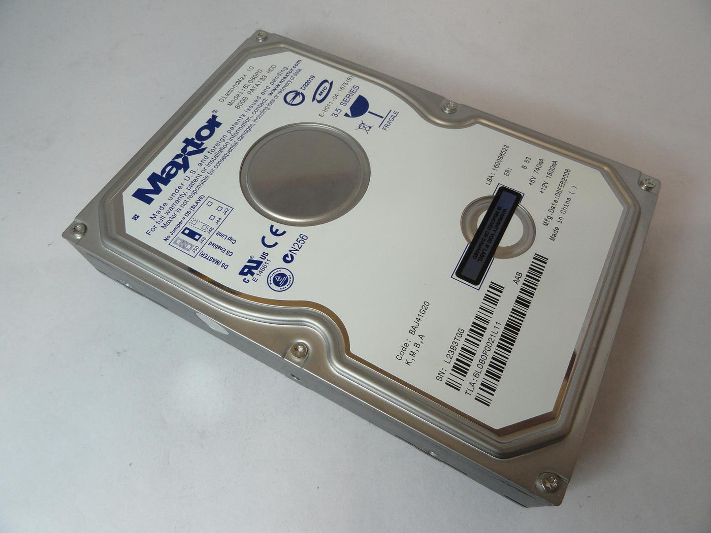 6L080P0 - Maxtor 80GB IDE 7200rpm 3.5in DiamondMax 10 HDD - USED