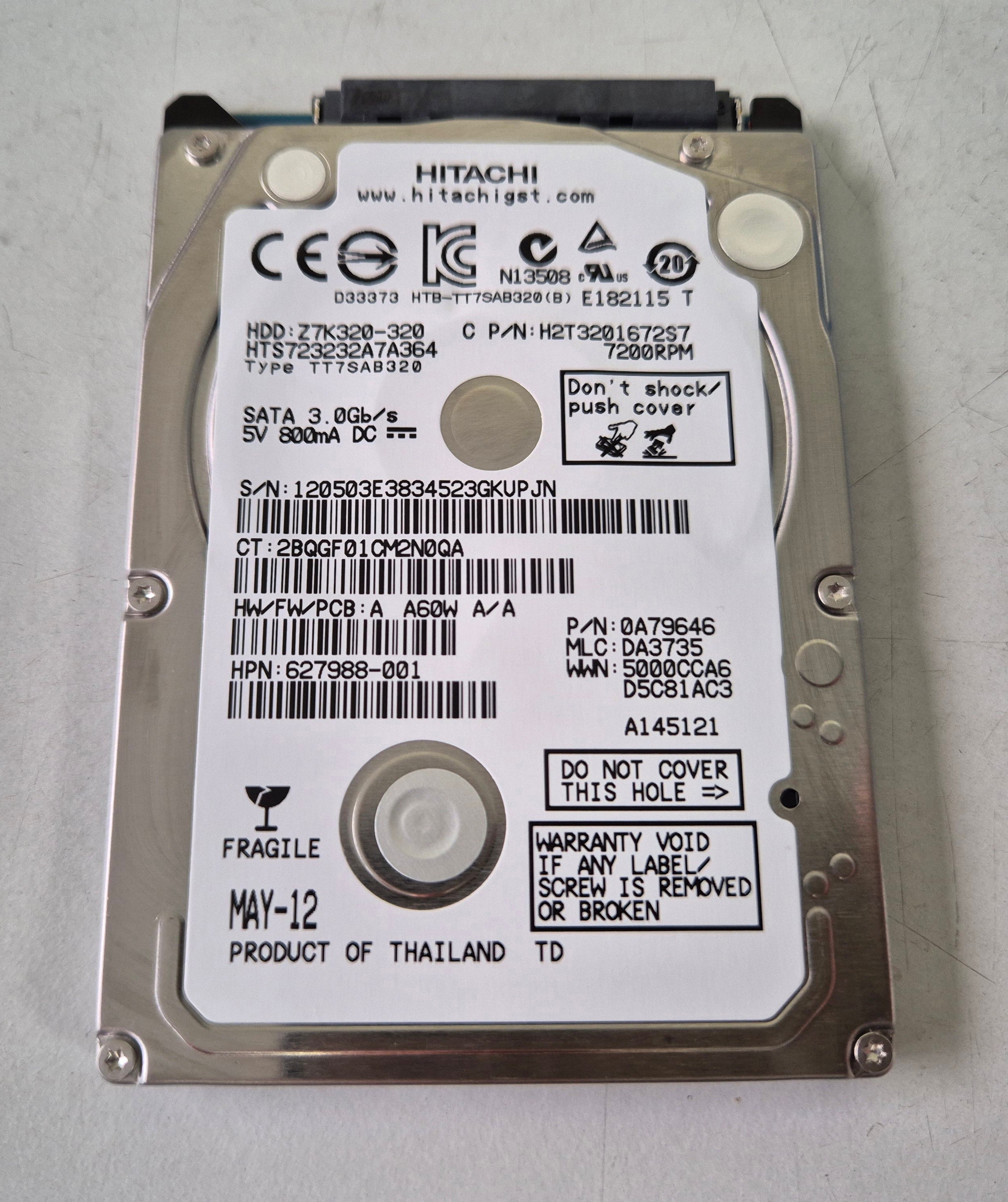 Hitachi HP 320GB SATA 7200rpm 2.5in HDD ( 0A79646 HTS723232A7A364 H2T3201672S7 627988-001 ) REF