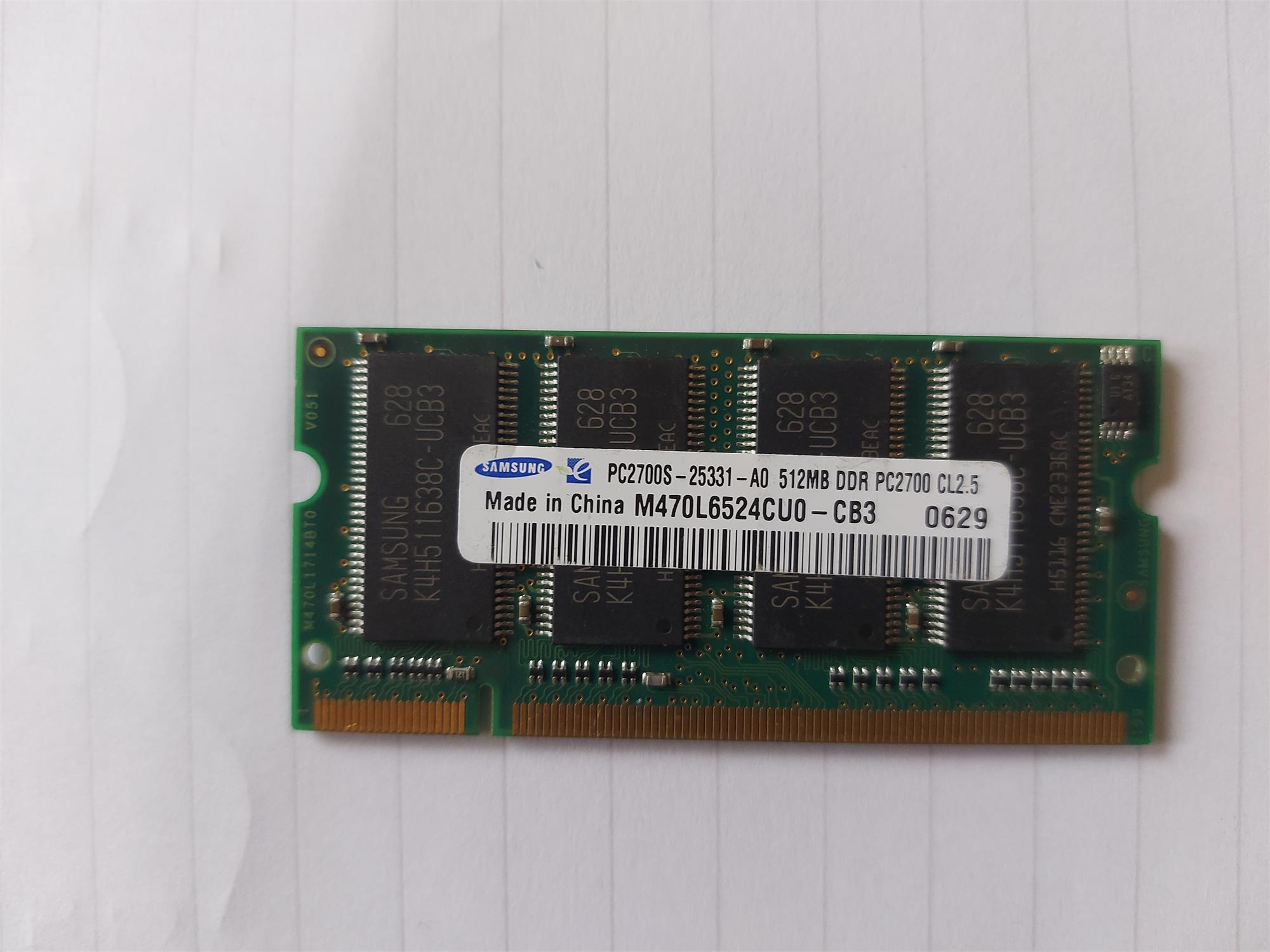 Samsung/Crucial 512MB DDR-333MHz PC2700 non-ECC Unbuffered CL2.5 200-Pin SoDimm Memory Module (M470L6524CU0-CB3 CT6464X335.K16FKY)
