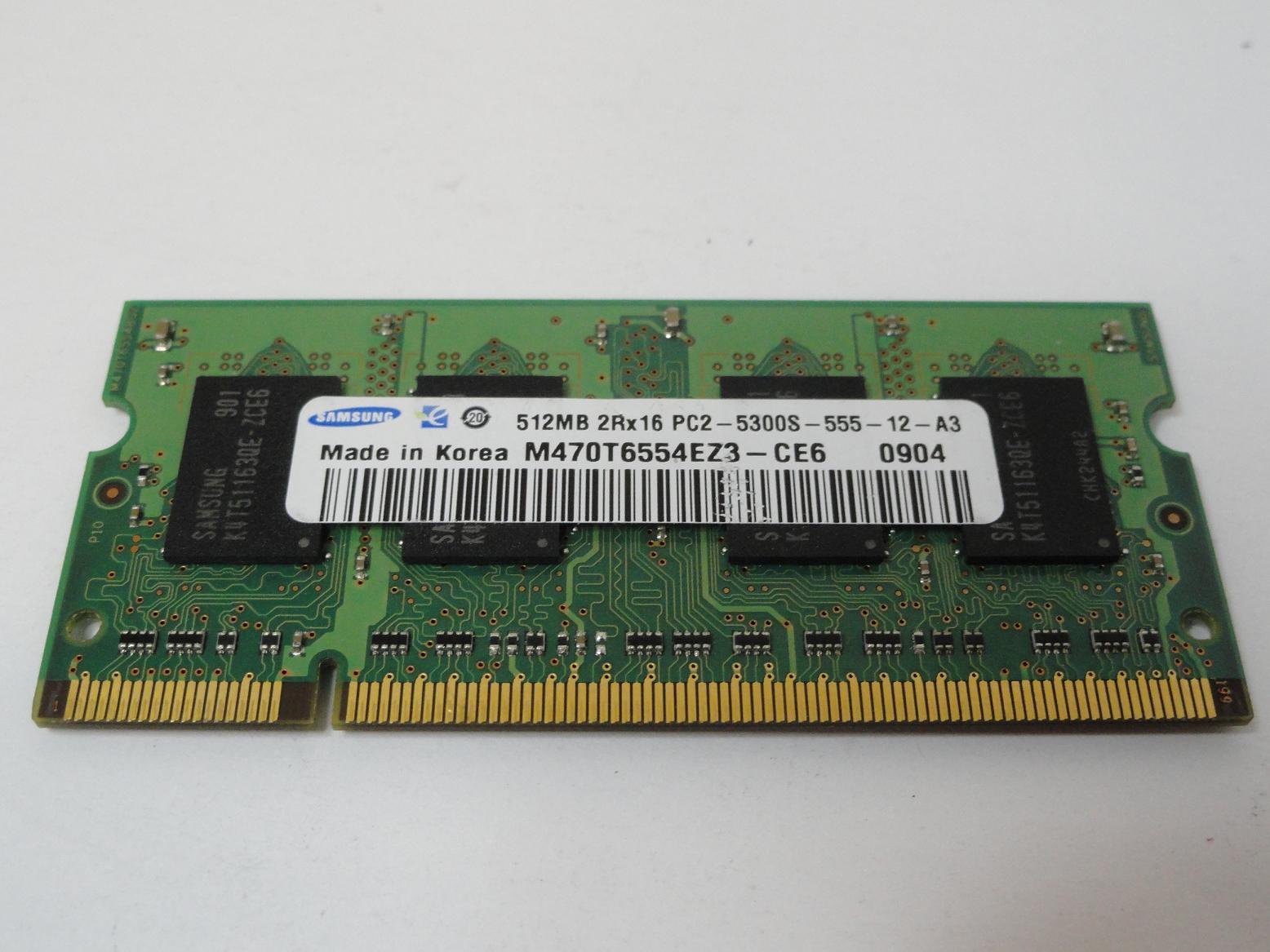 PC2-5300S-555-12-A3 - Samsung 512MB PC2-5300 DDR2-667 non-ECC Unbuffered CL5 SoDimm Dual Rank Memory Module - Refurbished