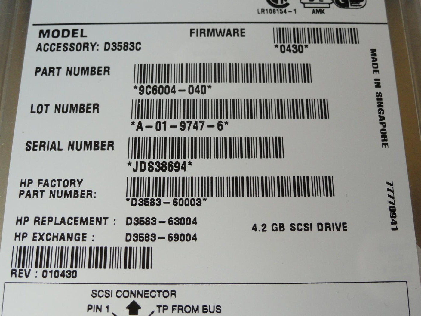 HP Seagate 4.2Gb SCSI 80 Pin 7200rpm 3.5in HDD ( 9C6004-040 D3583C D3583-63004 D3583-60003 D3583-69004 ) USED