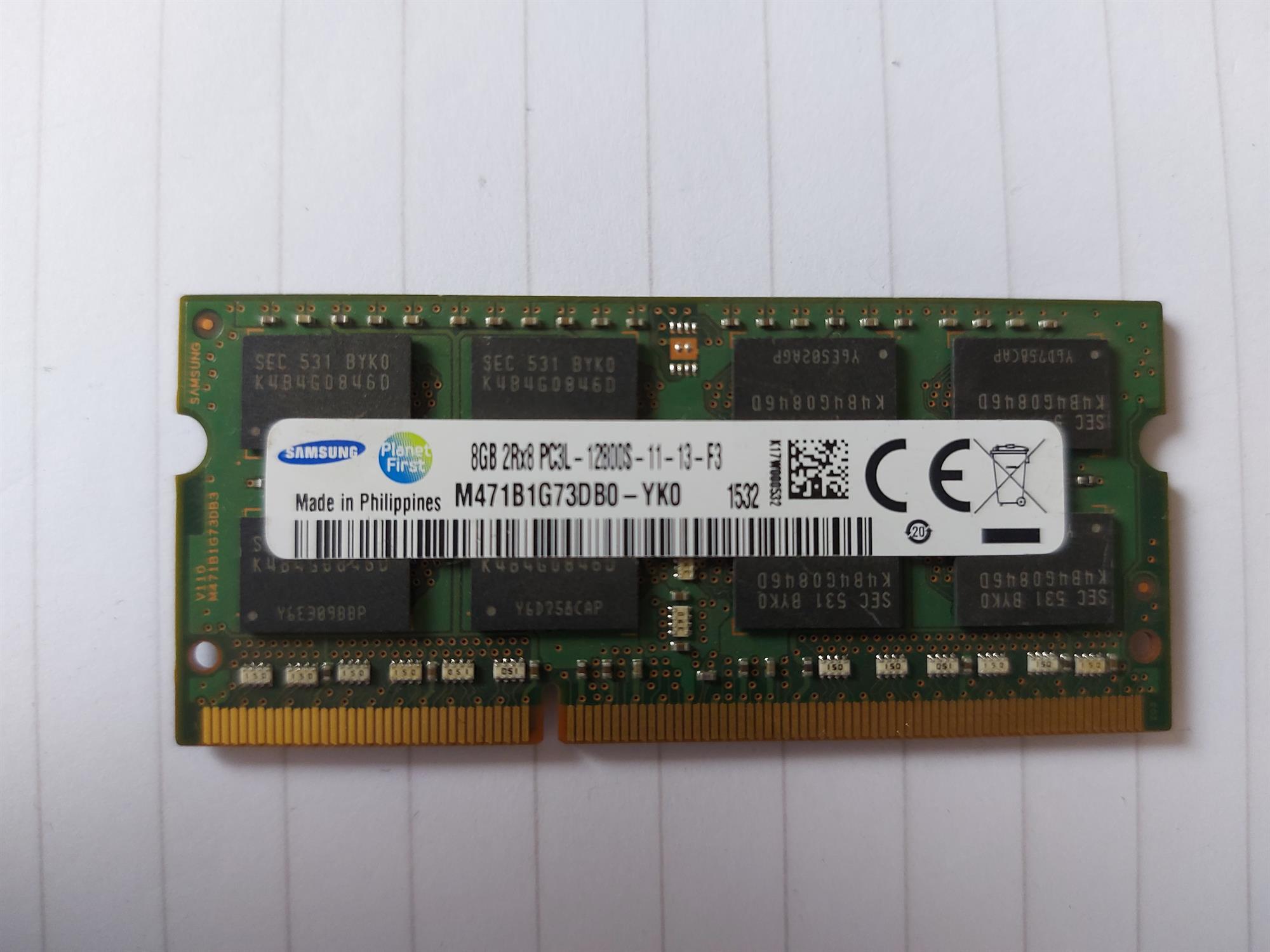 Samsung/HP 8GB  PC3L-12800S DDR3-1600 CL11 NonECC 204pin SDRAM SODIMM Memory Module (M471B1G73DB0-YK0 693374-001)
