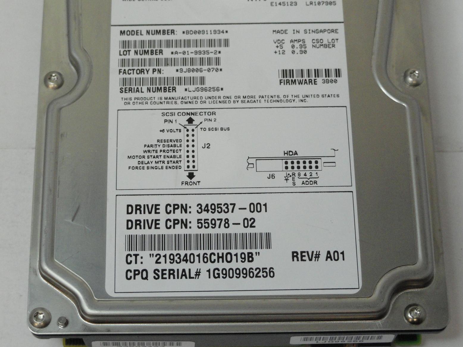 Seagate Compaq 9.1GB SCSI 80 Pin 10Krpm 3.5in HDD ( BD00911934 9J8006-070 349537-001 55978-02 ) REF