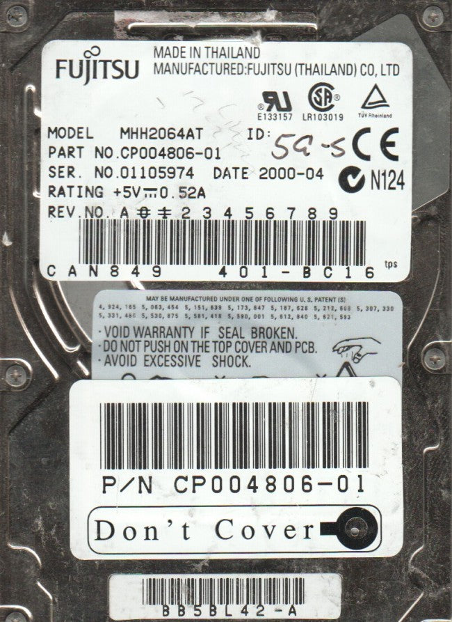 Fujitsu 6.4Gb IDE 4200rpm 2.5in HDD ( CP004806-01 MHH2064AT ) USED