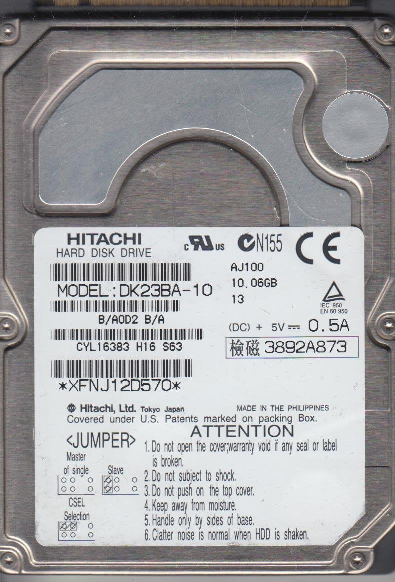 Hitachi 10GB 4200RPM IDE 2.5in HDD ( DK23BA-10 ) USED