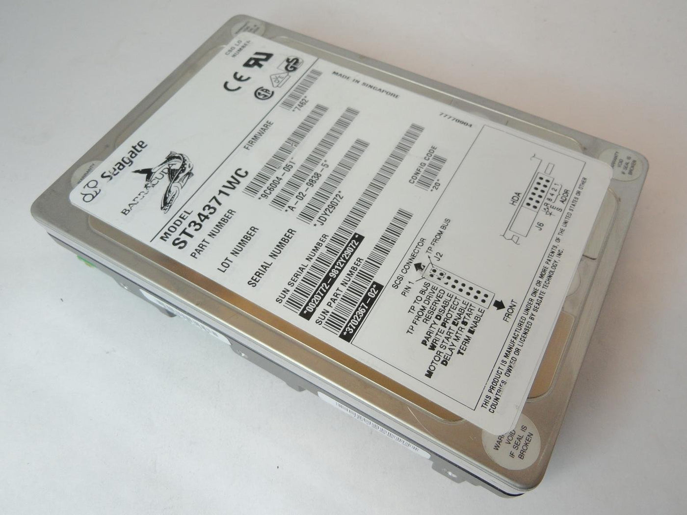 Seagate Sun 4.3GB SCSI 80 Pin 5400rpm 3.5in HDD ( ST34371WC 9C6004-051 370-2367-02 ) REF