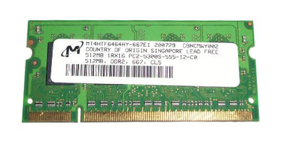 Micron 512MB PC2-5300 DDR2-667MHz non-ECC Unbuffered CL5 200-Pin SoDimm Single Rank Memory Module (MT4HTF6464HY-667E1 REF)