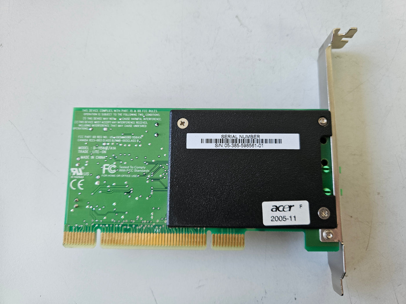 LiteOn PCI 56K Modem Card ( D-1156l#A1A ) USED