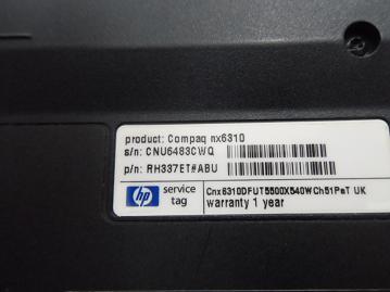 nx6310 - HP nx6310 512Mb 1.6Ghz No HDD No Caddy Laptop - Dark Gray - With PSU - USED