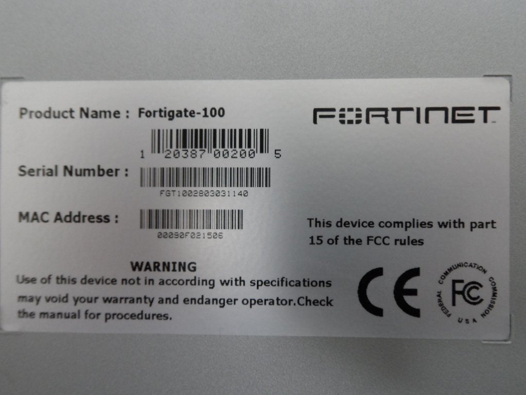 Fortigate-100 - Fortinet Fortigate-100 Firewall Security Appliance - Silver - USED