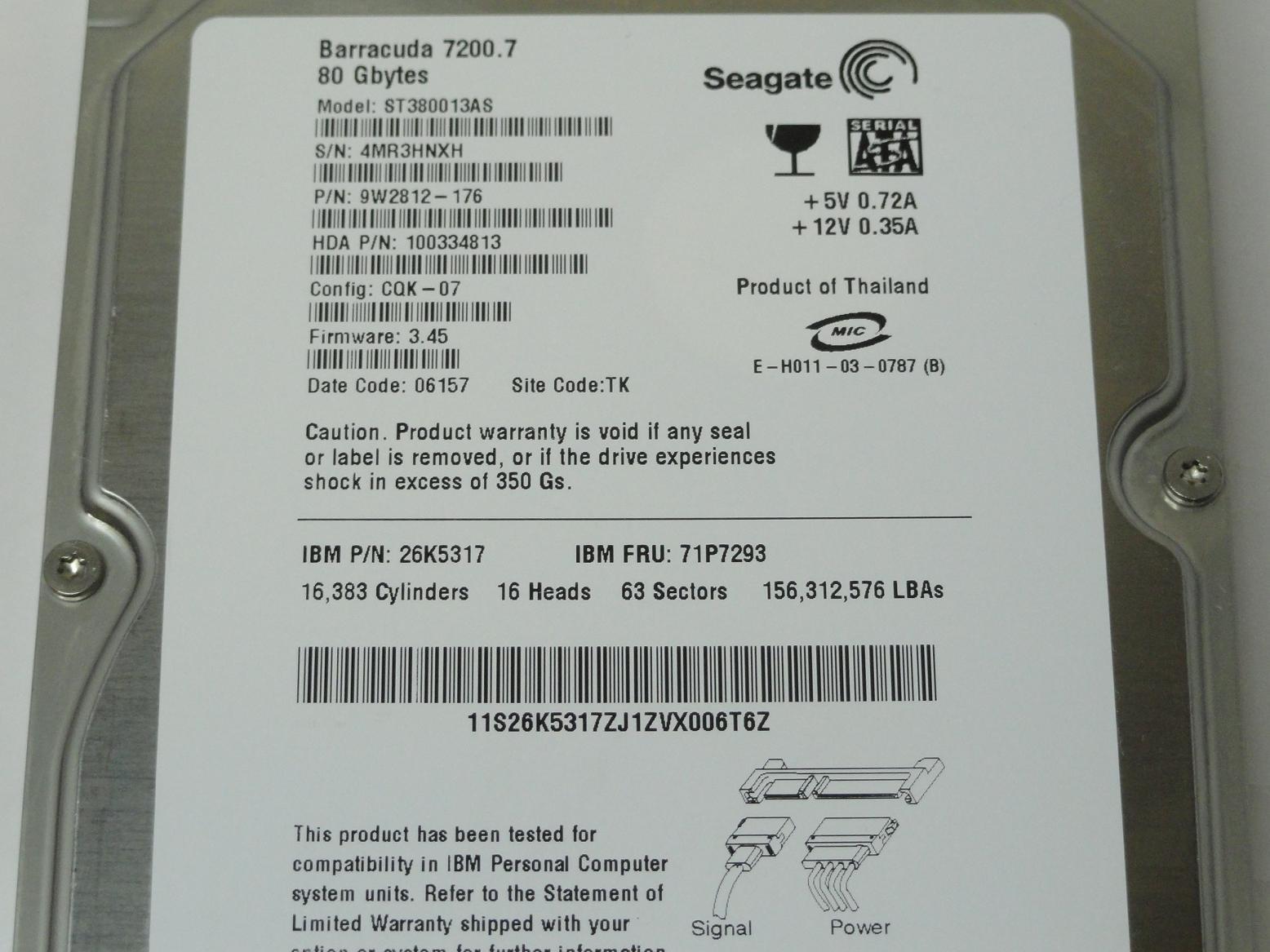 PR25110_9W2812-176_Seagate IBM 80GB SATA 7200rpm 3.5in HDD - Image3