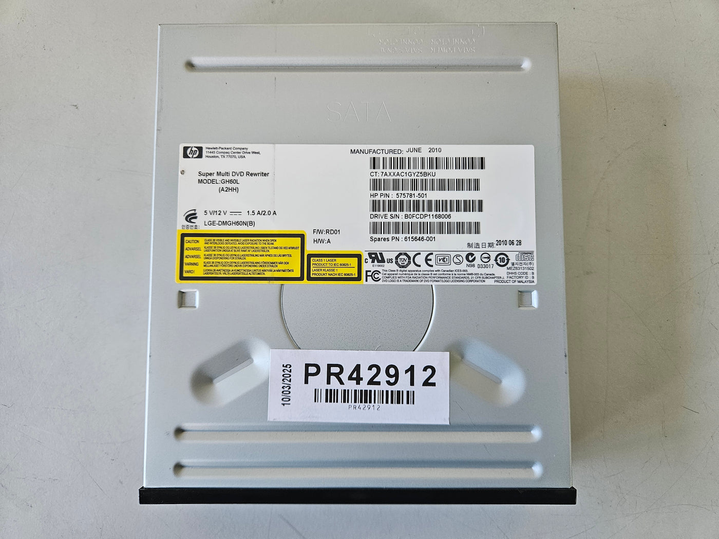 HP GH60L (A2HH) DVD-RW SuperMulti SATA Optical Drive Black Bezel ( 575781-501 615646-001 ) USED