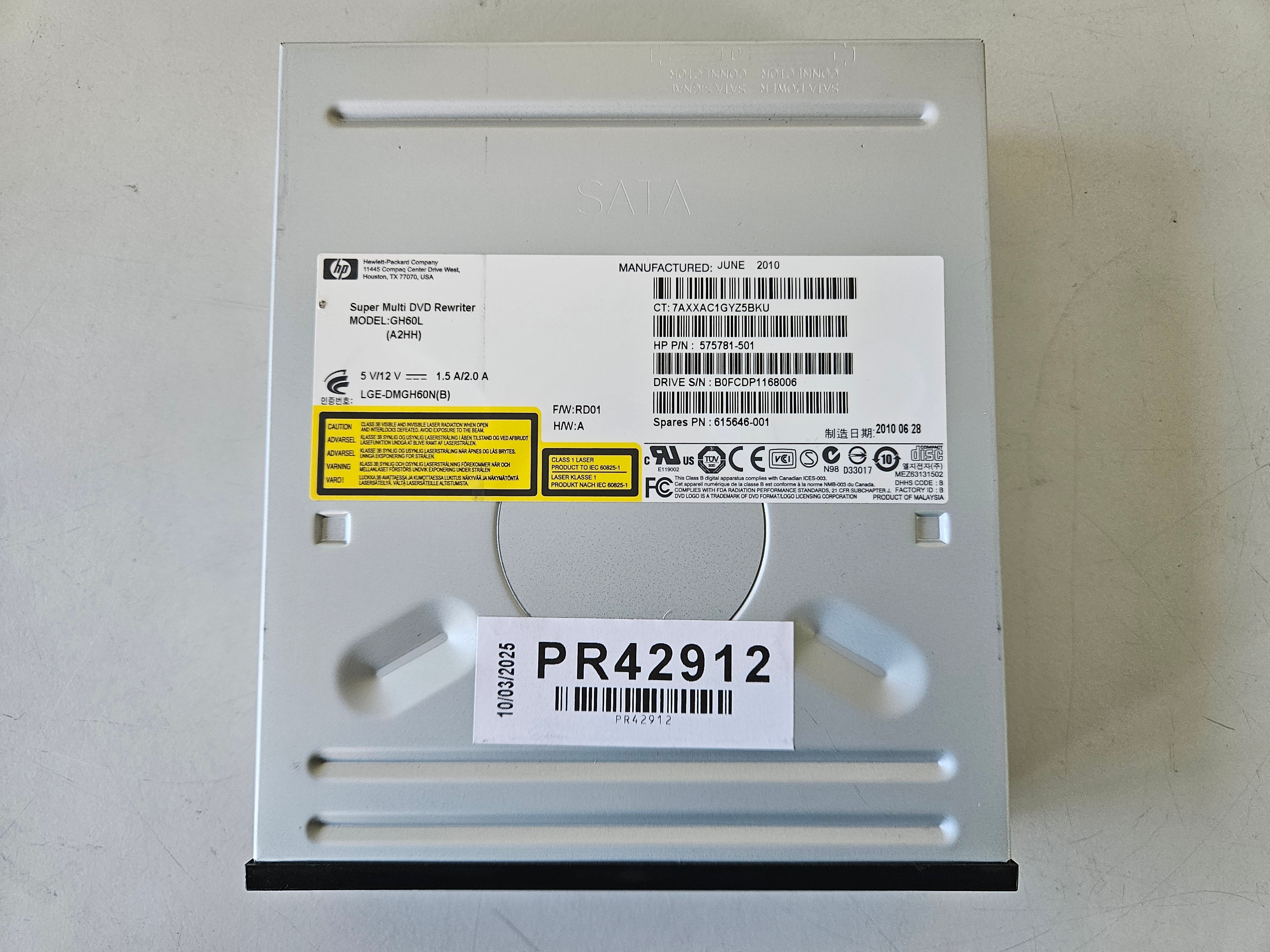 HP GH60L (A2HH) DVD-RW SuperMulti SATA Optical Drive Black Bezel ( 575781-501 615646-001 ) USED