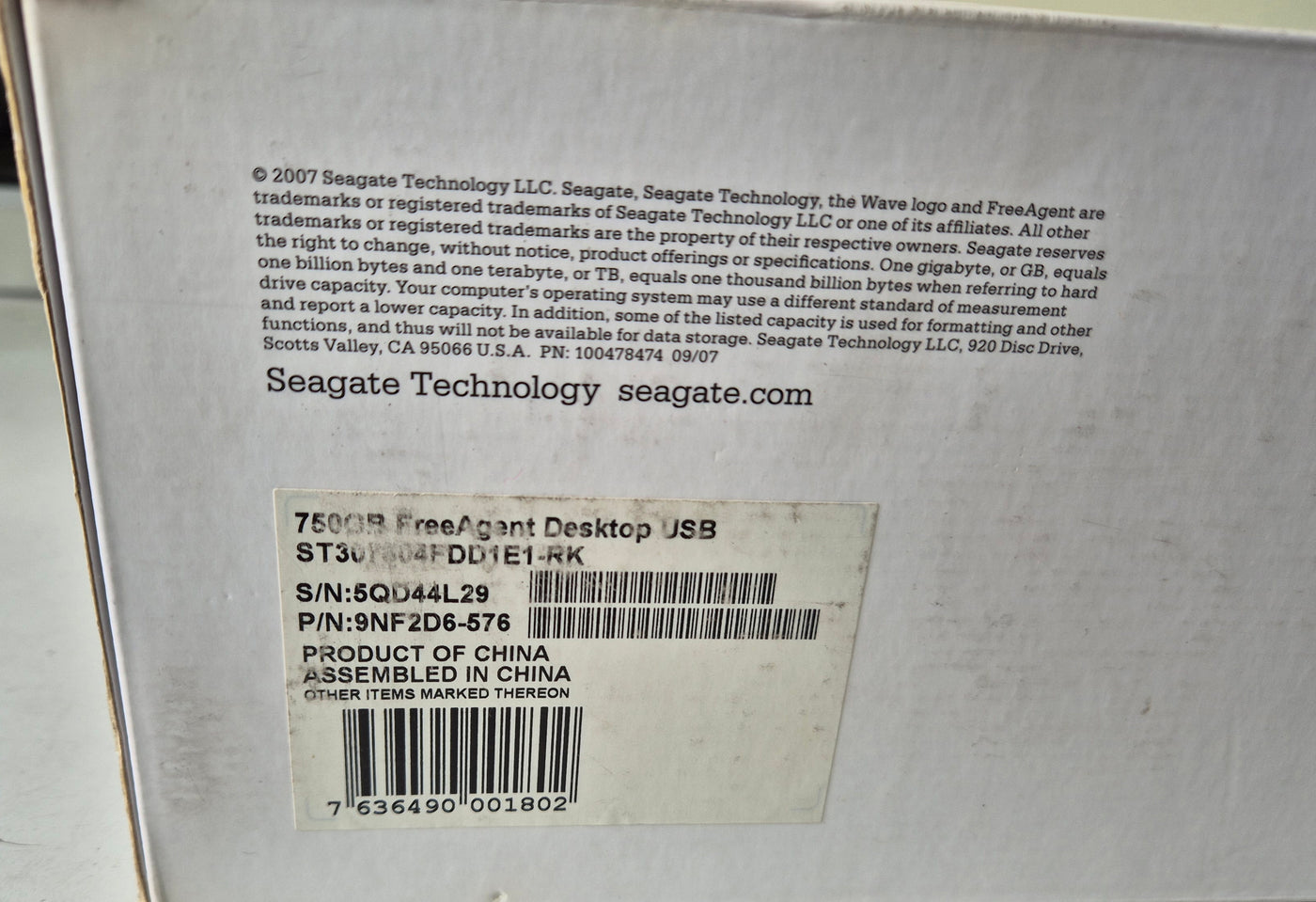 Seagate FreeAgent PC/Mac 750GB USB 2.0 External HDD ( 9NF2D6-576 ) USED