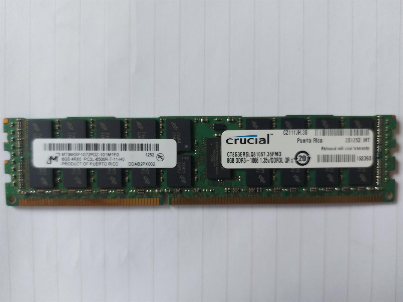 Micron/Crucial 8GB PC3-8500 DDR3-1066MHz ECC Registered CL7 240-Pin DIMM 1.35V Low Voltage Quad Rank Memory Module (MT36KSF1G72PDZ-1G1M1FG CT8G3ERSLQ81067.36FMD)