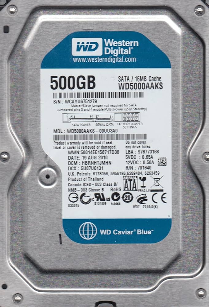 Western Digital 500GB SATA 7200rpm 3.5in HDD ( WD5000AAKS-00UU3A0 ) REF