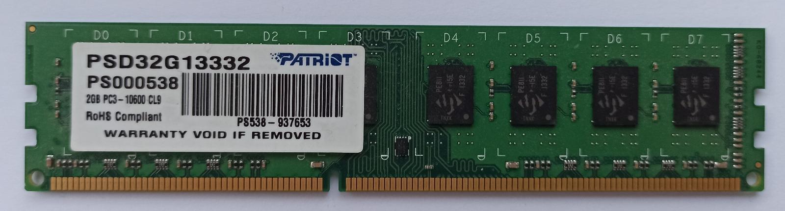 Patriot Signature Line 2GB PC3-10600 DDR3-1333MHz non-ECC Unbuffered CL9 240-Pin DIMM ( PSD32G13332 ) REF