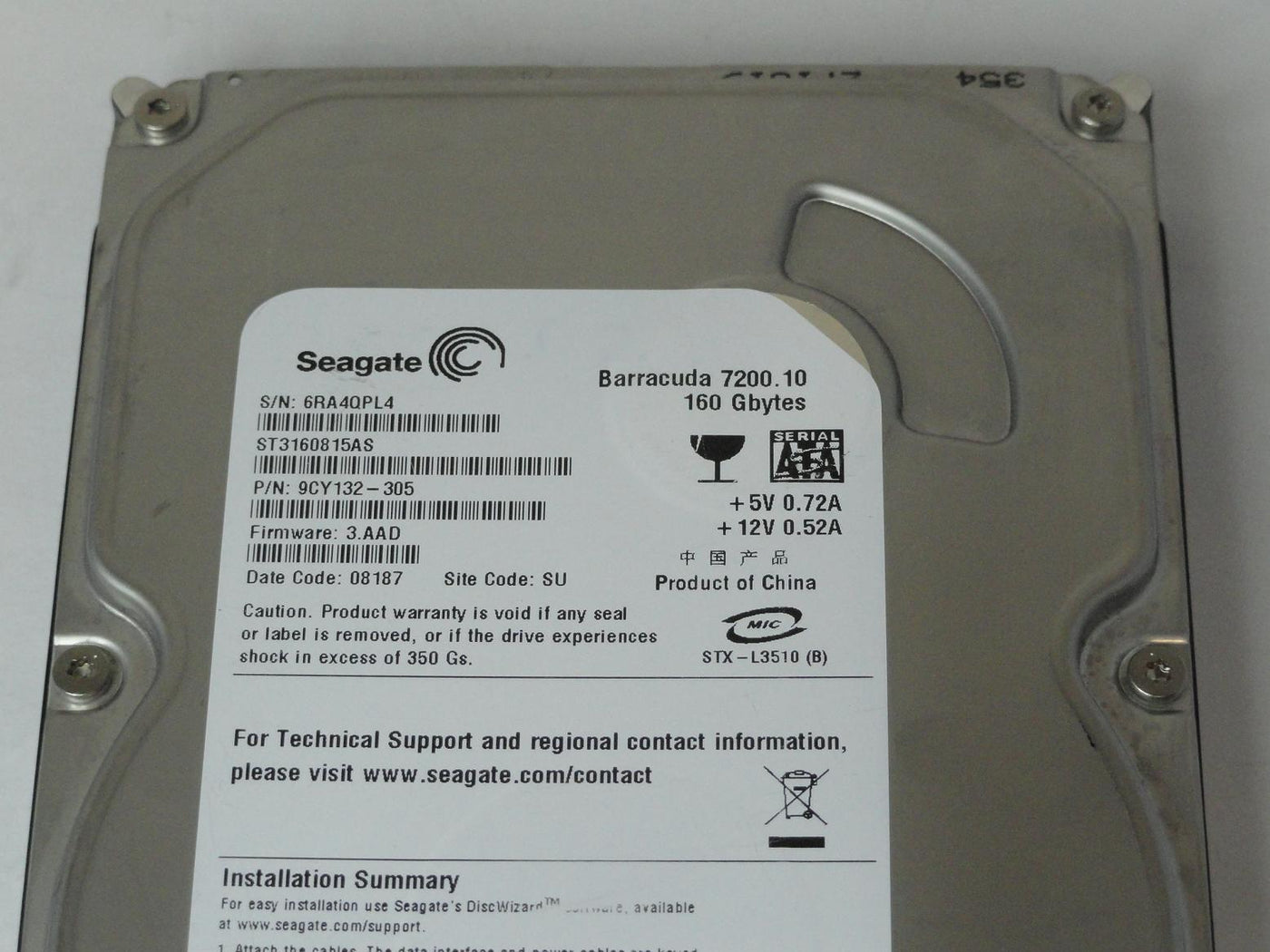 Seagate 160GB SATA 7200rpm 3.5in HDD ( 9CY132-305 ST3160815AS ) USED
