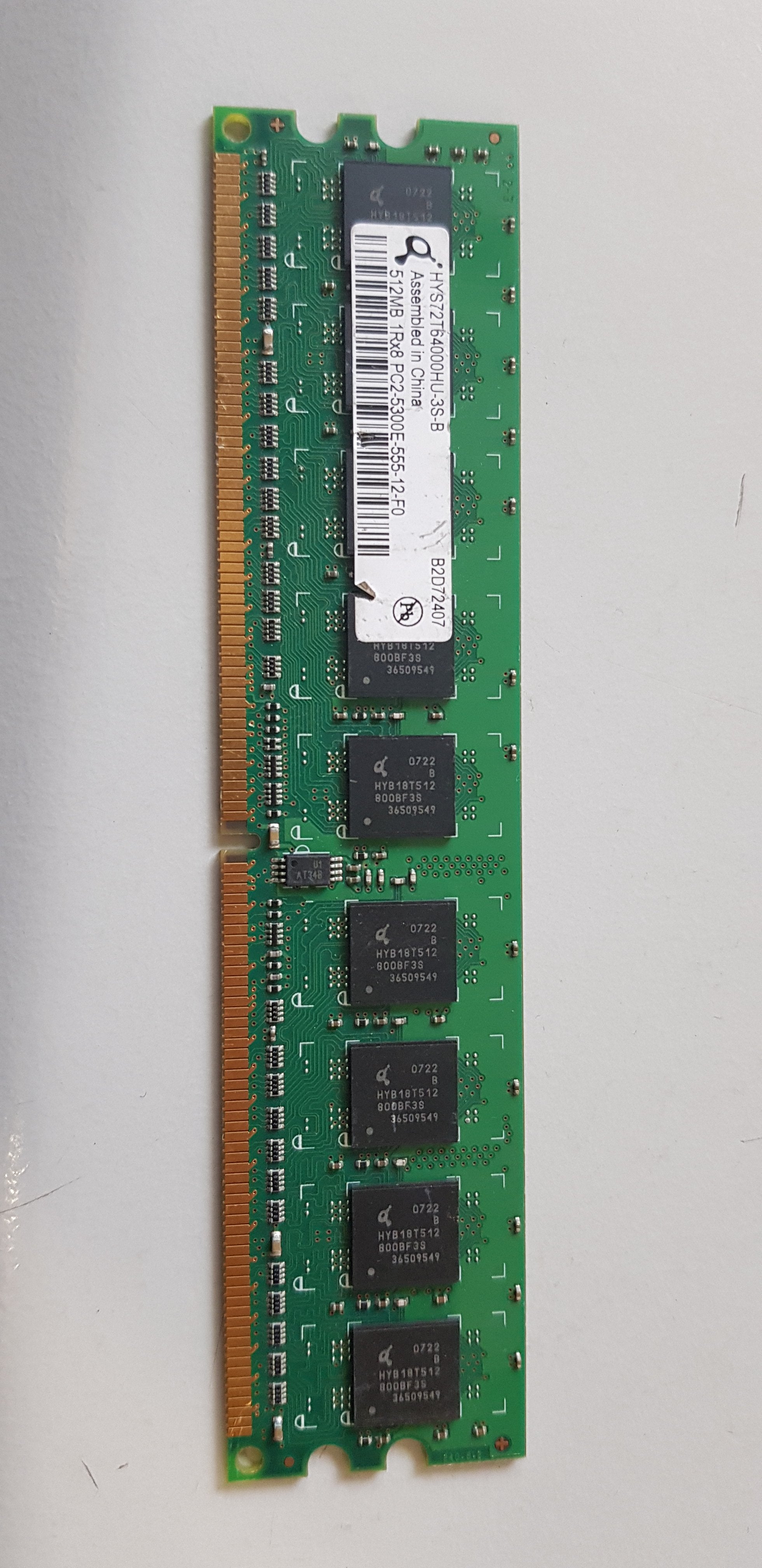 Qimonda 512MB 240p PC2-5300 CL5 8c 64x8 DDR2-667 DIMM Memory Module (HYS64T64000HU-3S-B)