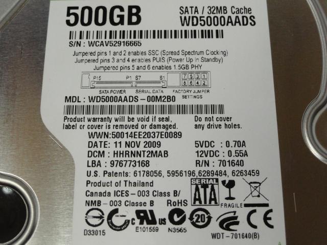 PR21027_WD5000AAKX-60U6AA0_HP / Western Digital 500Gb SATA 7200rpm 3.5in HDD - Image2