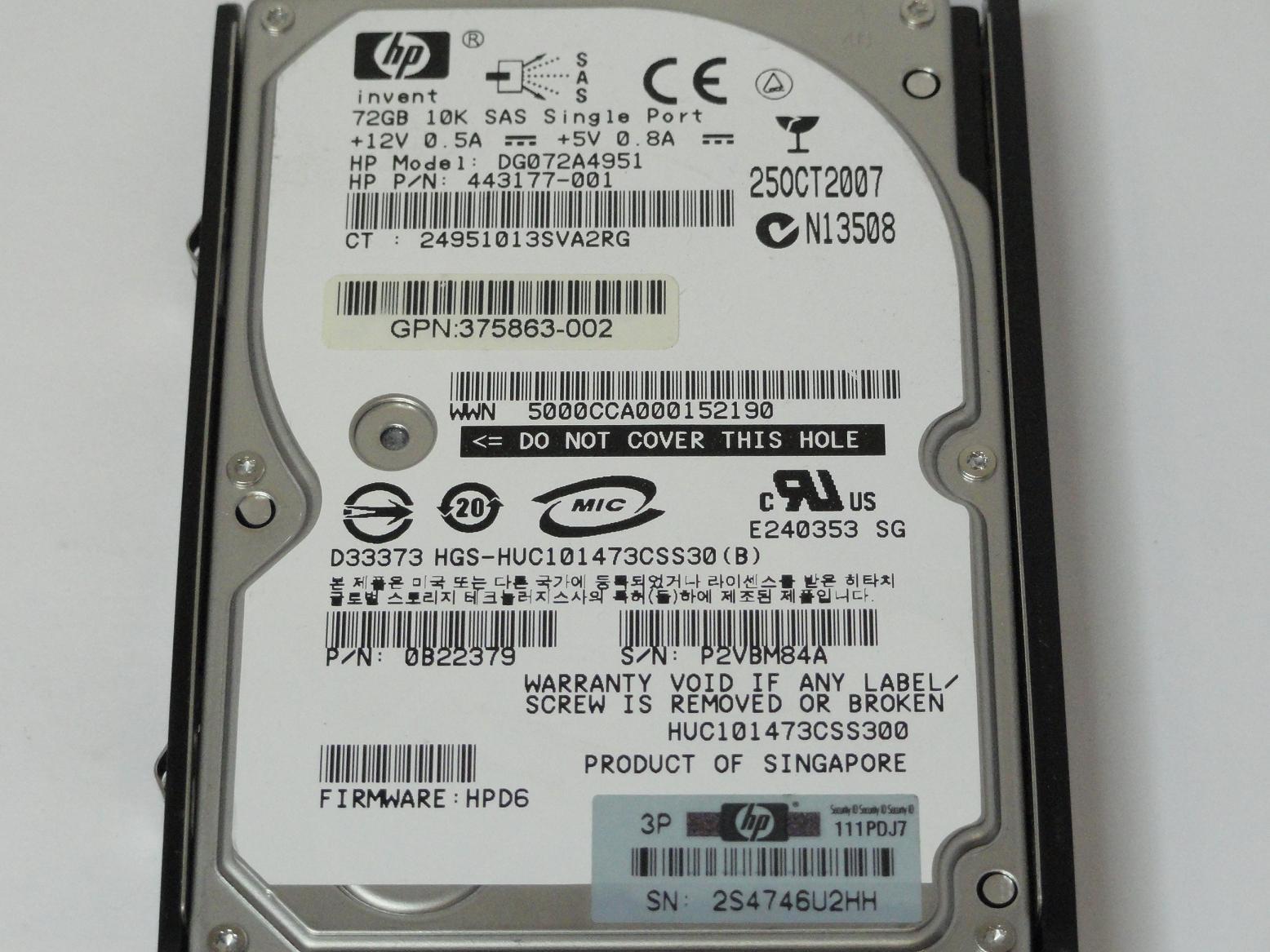 PR10741_0B22379_Hitachi HP 72GB SAS 10Krpm 2.5in HDD - Image2