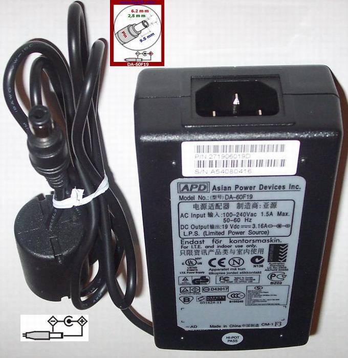 APD Power Supply 19V 3.16 (DA 60F19 / 27 D003404 USED)
