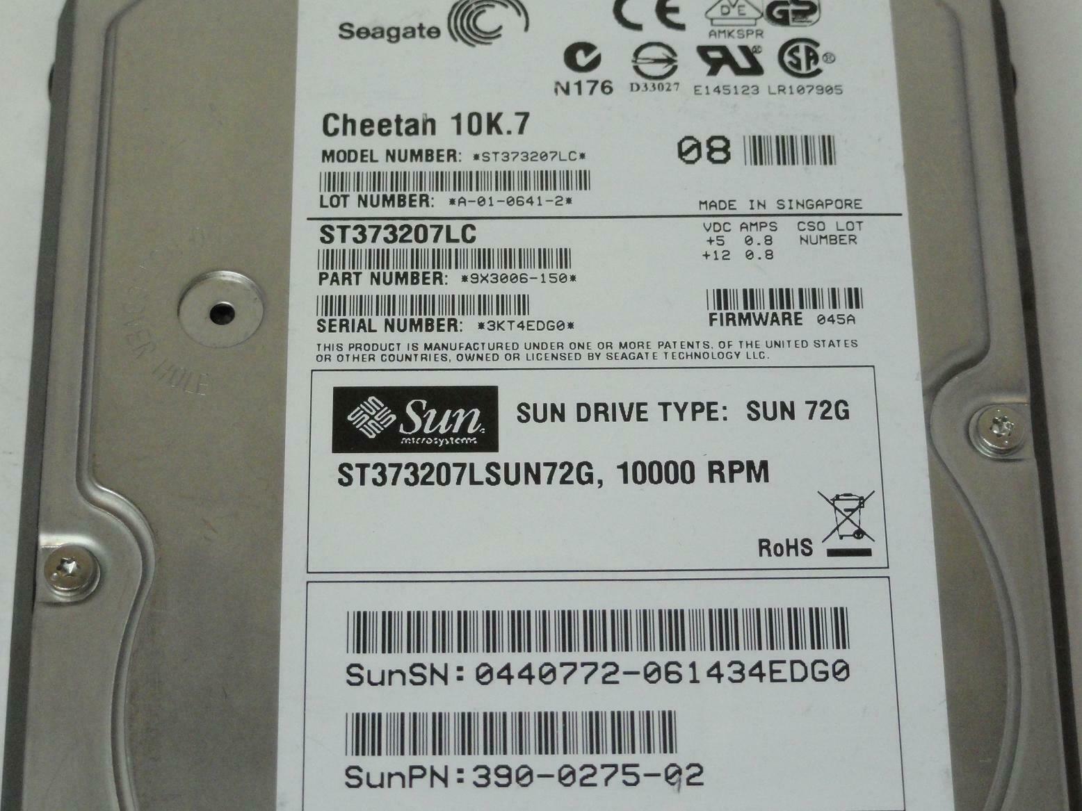 Seagate SUN 73GB SCSI 80 Pin 10Krpm 3.5in HDD in Caddy ( ST373207LC 9X3006-150 390-0275-02 540-5996-01 ) USED