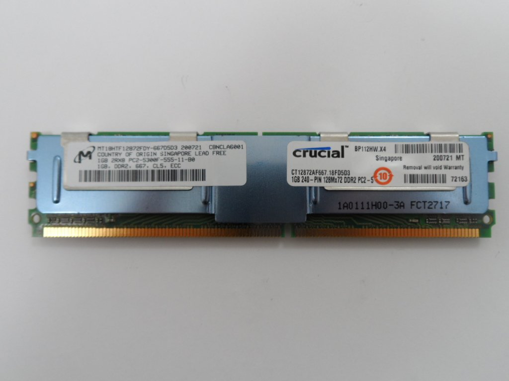 Micron Micron / Crucial 1GB PC2-5300 DDR2-667MHz Memory ( MT18HTF12872FDY-667D5D3 200721 CBNCLA6001 CT12872AF667.18FD5D3 BP112HW.X4 200721 MT 72163 Micron Crucial )