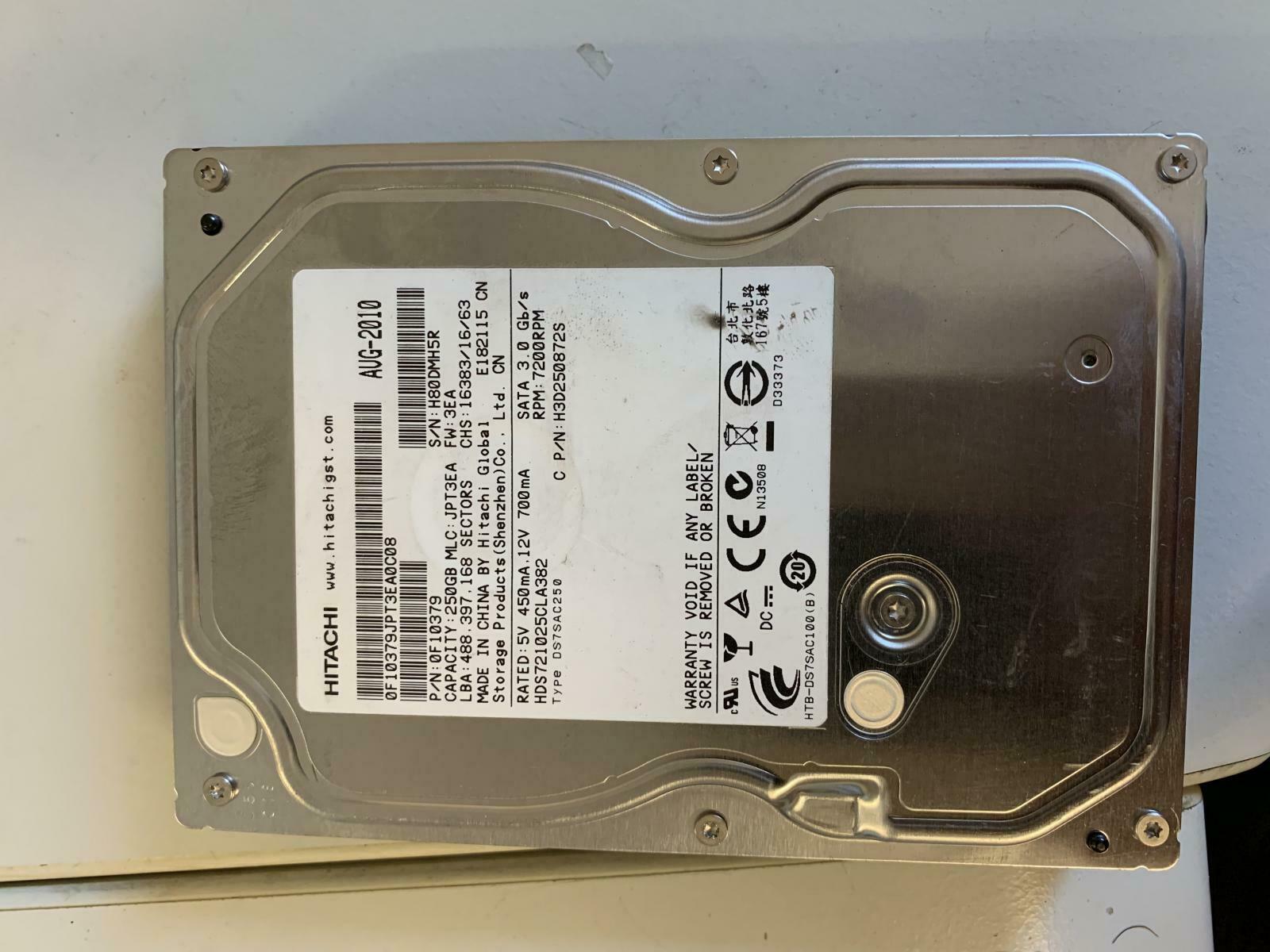 Hitachi HP 3.5in 250GB SATA 7200RPM HDD ( HDS721025CLA382 588597-001 ) USED