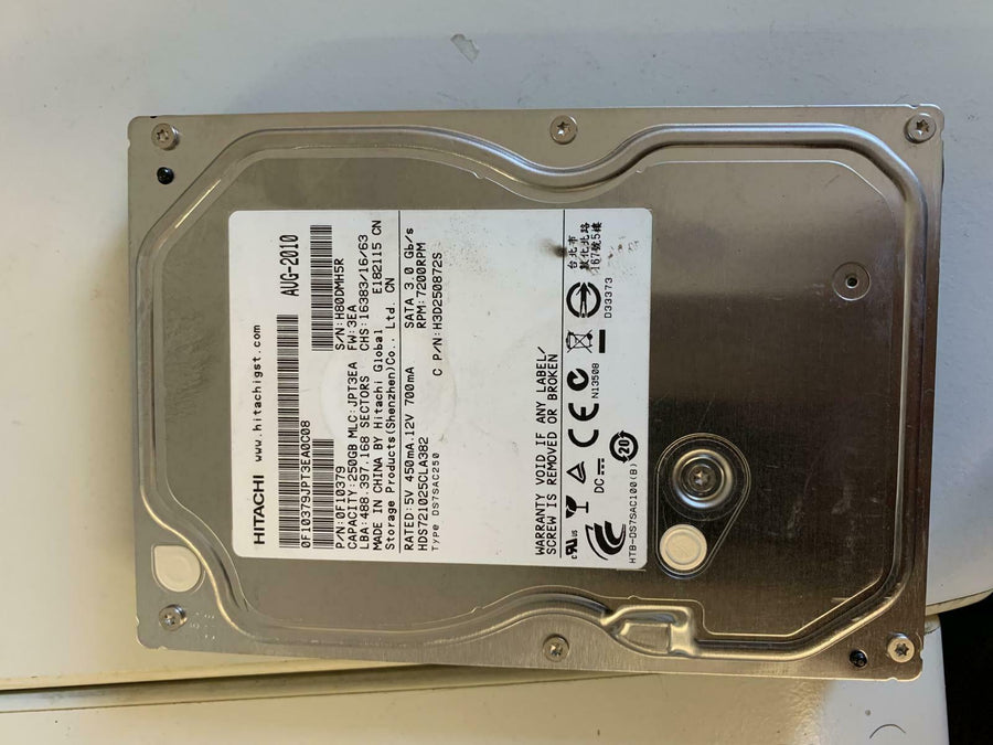Hitachi HP 3.5in 250GB SATA 7200RPM HDD ( HDS721025CLA382 588597-001 ) USED