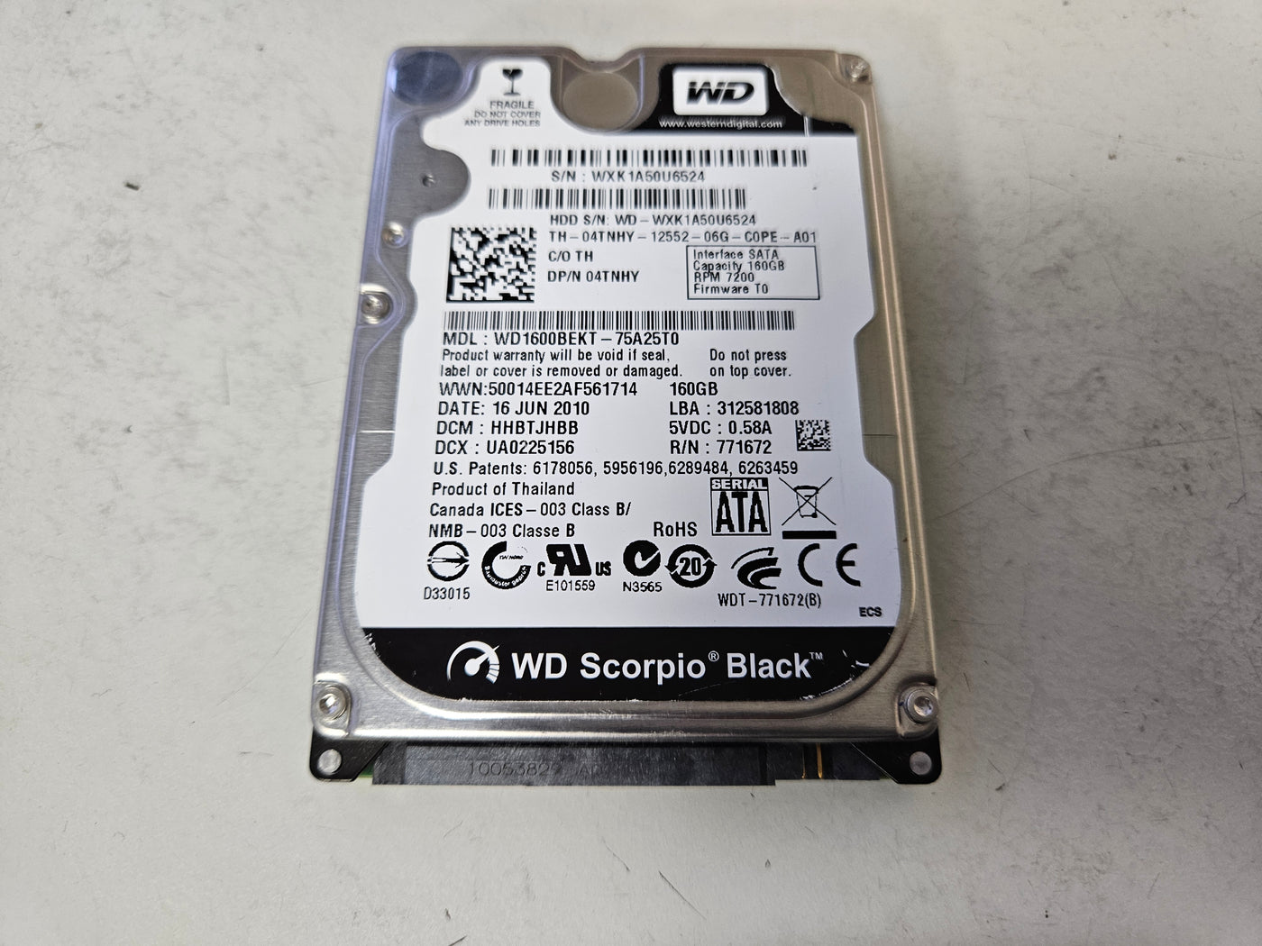 Western Digital Dell Scorpio Black 160GB 7200RPM SATA 2.5" HDD ( WD1600BEKT-75A25T0 04TNHY ) USED