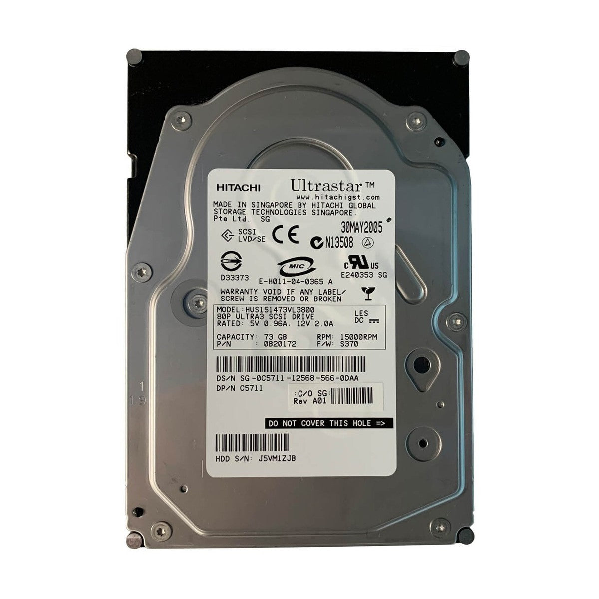 Hitachi Dell 73GB SCSI 80Pin 15Krpm 3.5in HDD ( 0B20172 HUS151473VL3800 0C5711 ) USED