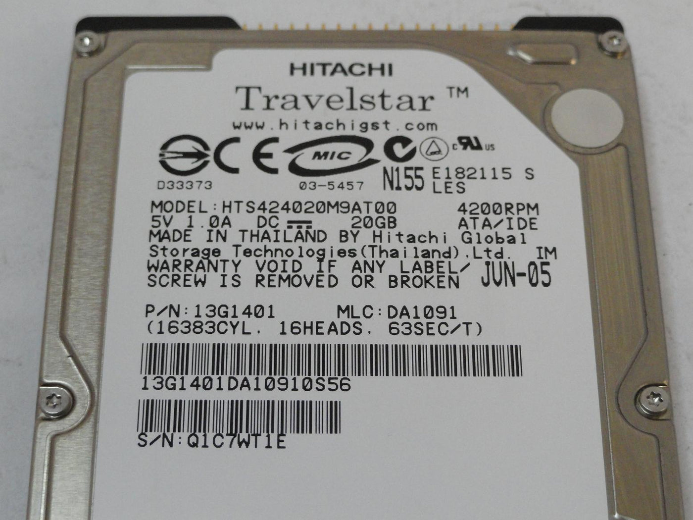 PR00019_13G1401_Hitachi 20GB IDE 4200rpm 2.5in HDD - Image3