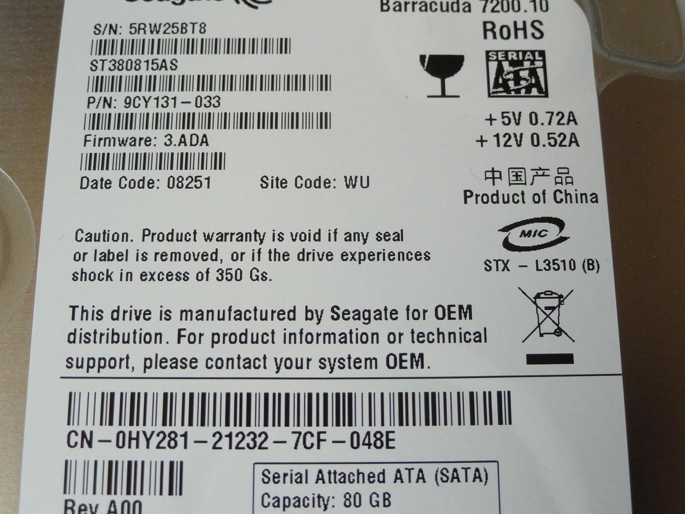 PR19077_9CY131-033_Seagate Dell 80GB SATA 7200rpm 3.5in HDD - Image3