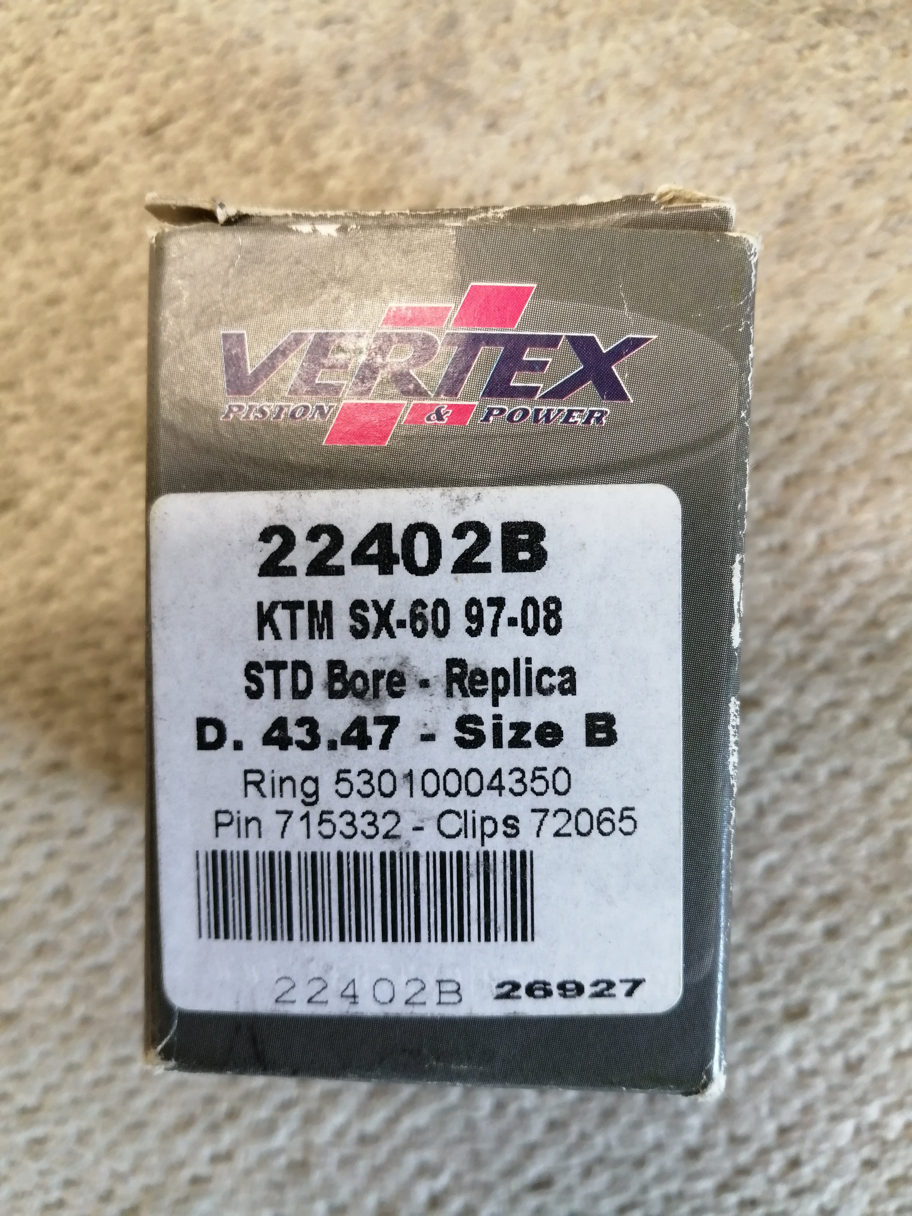 VERTEX Piston Kit KTM Sx-60 D. 43.47mm ( 22402B NOB )
