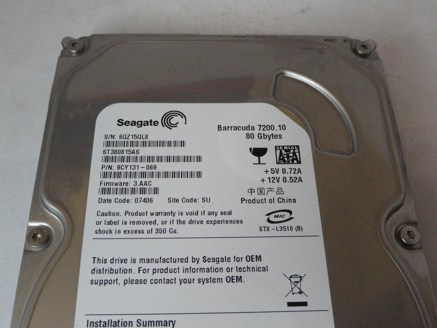 PR12780_9CY131-069_Seagate 80GB SATA 7200rpm 3.5in HDD - Image3