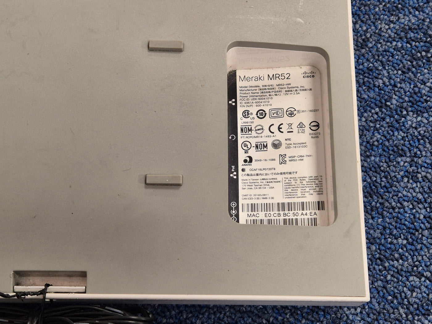 Meraki MR52 Cloud Managed Wireless Access Point ( MR52-HW ) USED
