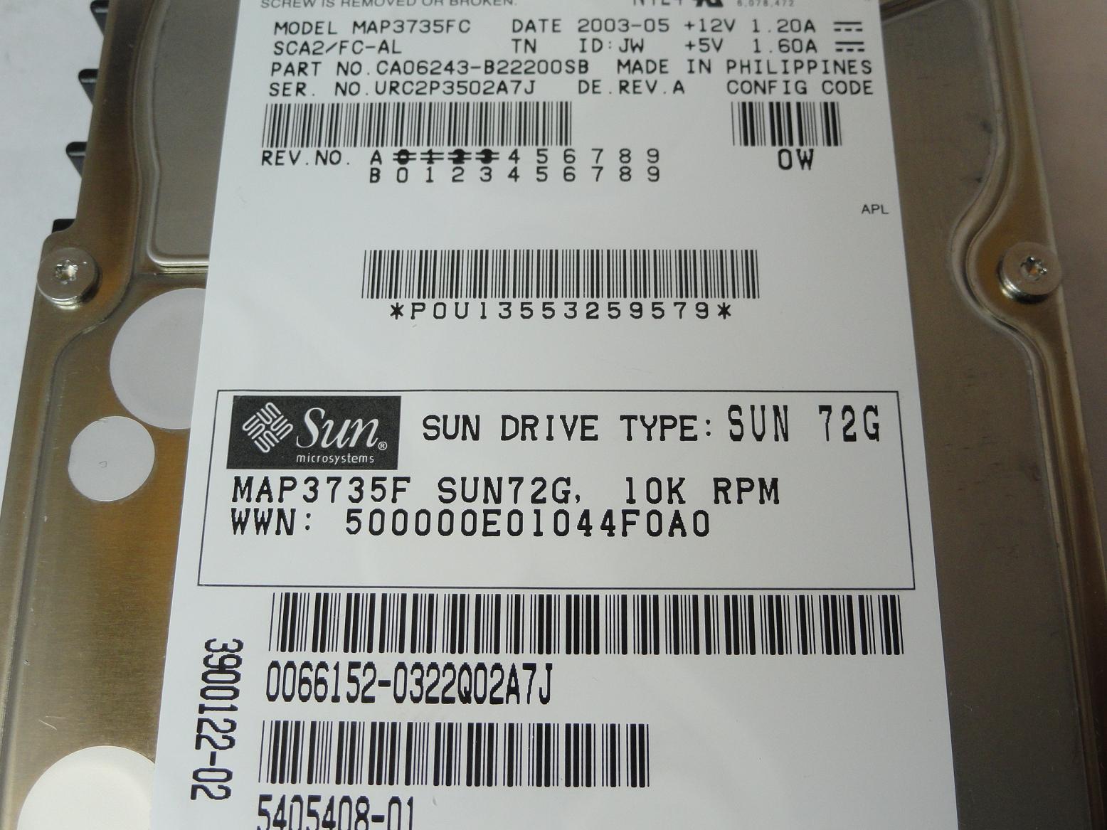 PR23754_CA06243-B22200SB_Fujitsu Sun 72Gb Fibre Channel 10Krpm 3.5in HDD - Image2
