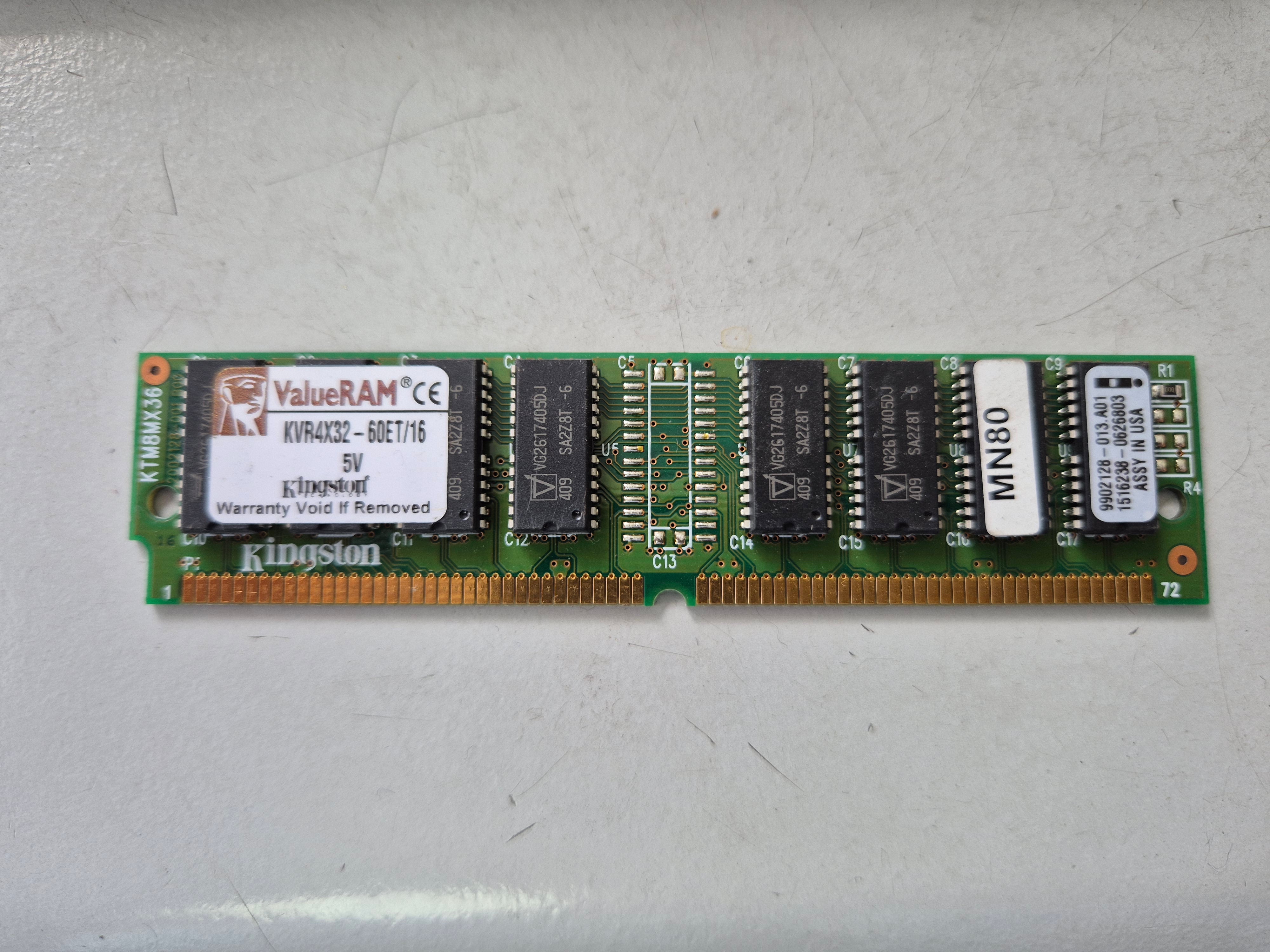 Kingston 16MB EDO non-Parity 60ns 72-Pin SIMM ( KVR4X32-60ET/16 9902128-013 ) REF