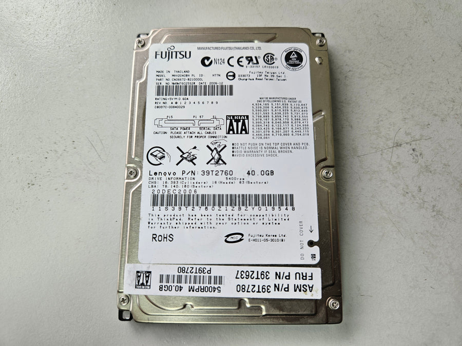 Fujitsu Lenovo 40GB 5400RPM SATA 2.5" HDD ( MHV2040BH CA06672-B210000L 39T2760 39T2780 39T2637 ) REF