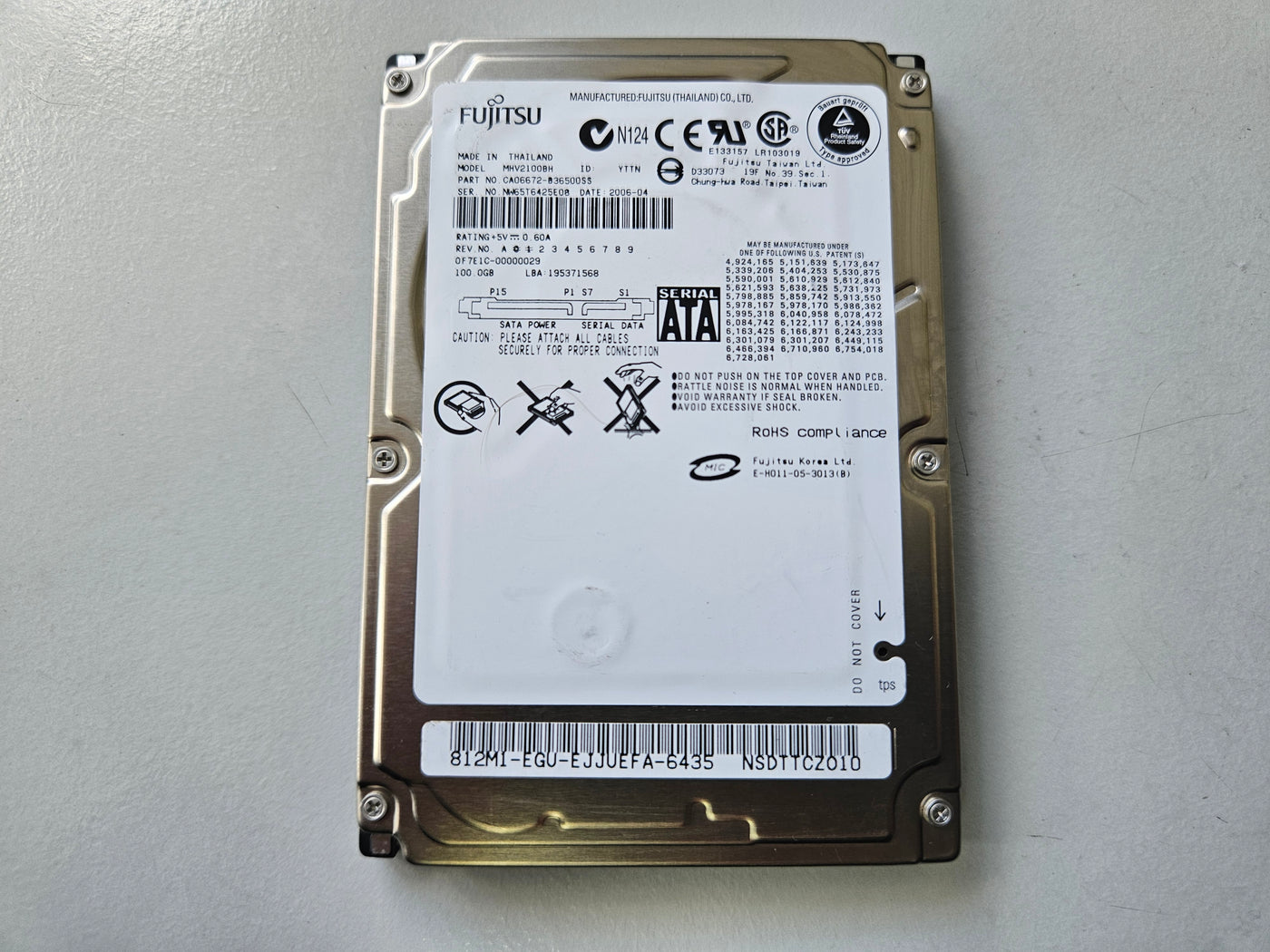 Fujitsu 100GB 5400RPM SATA 2.5in HDD ( MHV2100BH CA06672-B36500SS ) REF