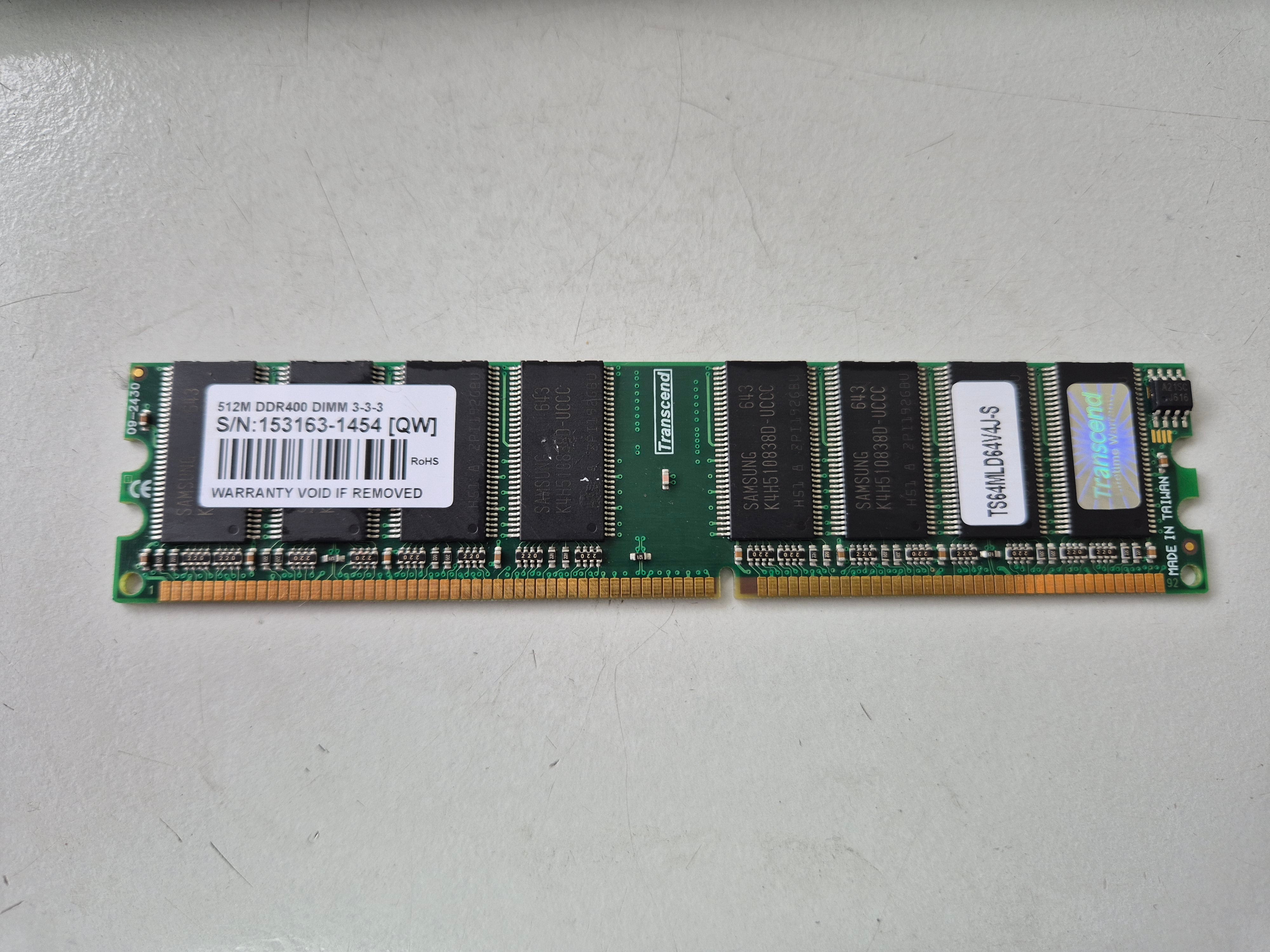 Transcend 512MB DDR 400MHz PC3200 CL3 NonECC Unbuffered 184-Pin DIMM ( TS64MLD64V4J-S ) REF