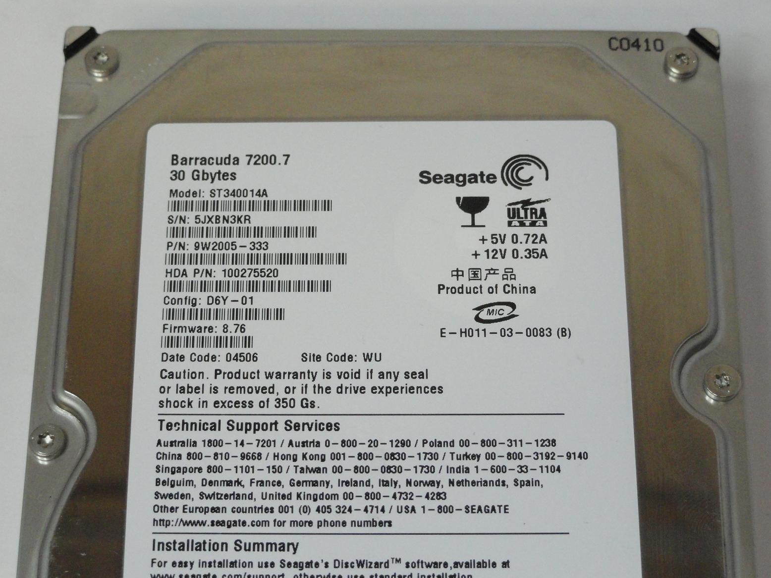 Seagate 40GB IDE 7200rpm 3.5in HDD ( 9W2005-333 ST340014A ) REF