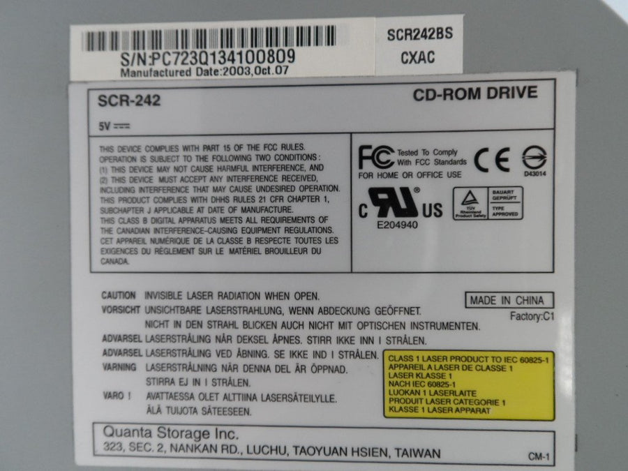 Quanta Storage CD-ROM Drive 24X ( SCR-242 SCR242BS ) REF