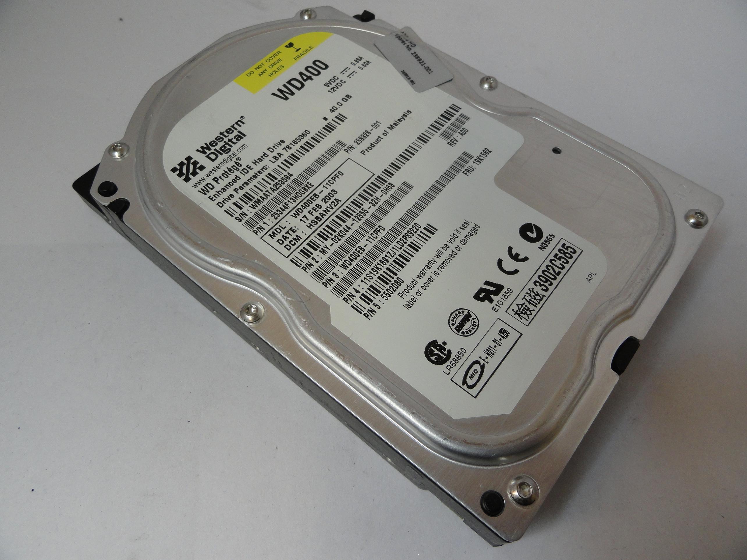 PR21176_WD400EB-11CPF0_Western Digital 40Gb IDE 7200rpm 3.5in HDD - Image3
