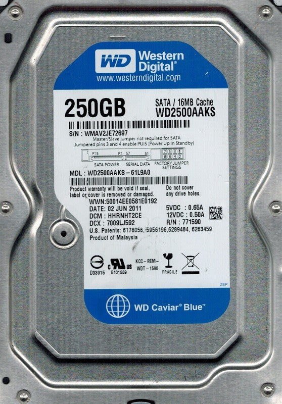 Western Digital 250Gb SATA 3.5" 7200rpm HDD ( WD2500AAKS-61L9A0 ) REF