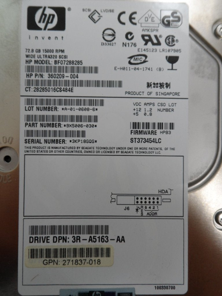 9X5006-030 - Seagate HP 72.8GB SCSI 80 Pin 15Krpm 3.5in HDD in Caddy - Refurbished