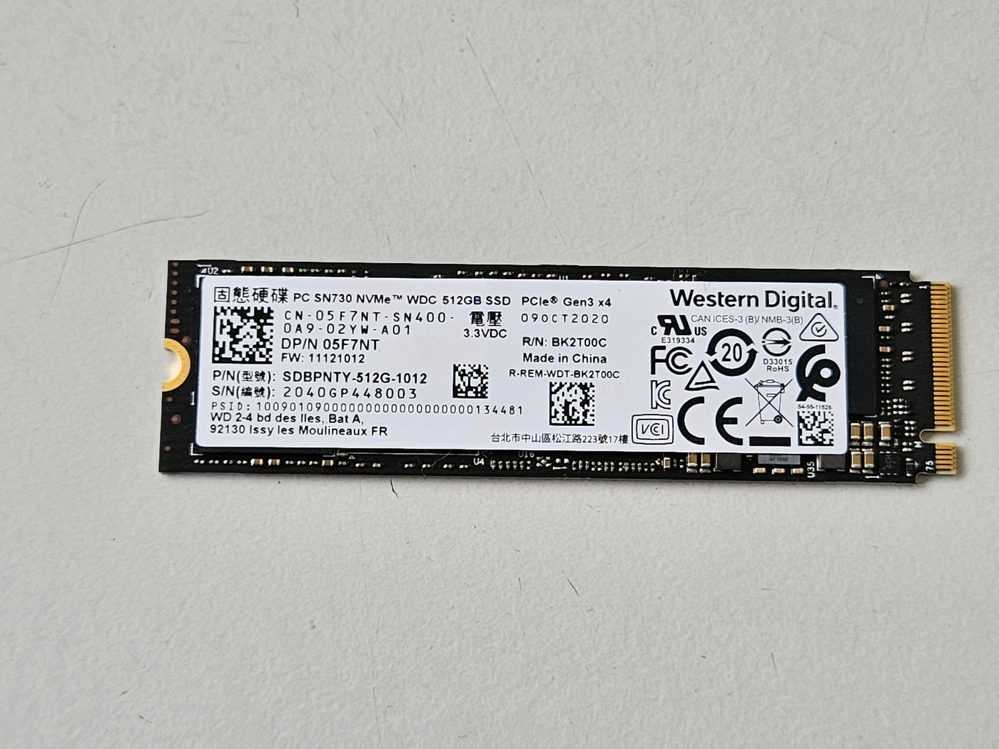 WD Dell SN730 Series 512GB TLC PCIe Gen3 x4 NVMe M.2 2280 SSD ( SDBPNTY-512G-1012 05F7NT ) REF