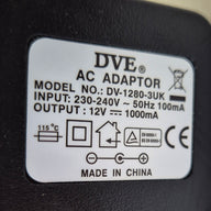 DVE AC Adaptor IN: 230-240V/50Hz/100mA OUT: 12V/1000mA ( DV-1280-3UK ) NEW